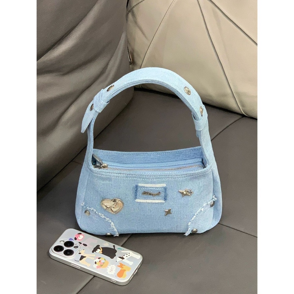 tas import asli Tas Ketiak Denim Baru 2023 Terlihat Tinggi untuk Wanita, Tas Bahu Retro Manis dan Ke