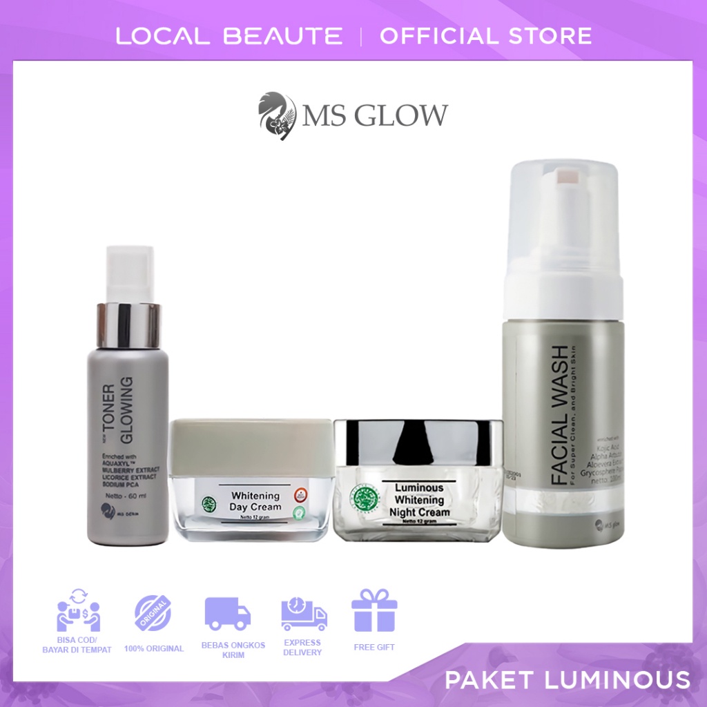 Local Beaute - MS Glow Paket Luminous 4 Item Paket Penghilang Flek Hitam, Bopeng Free Pouch MS Glow