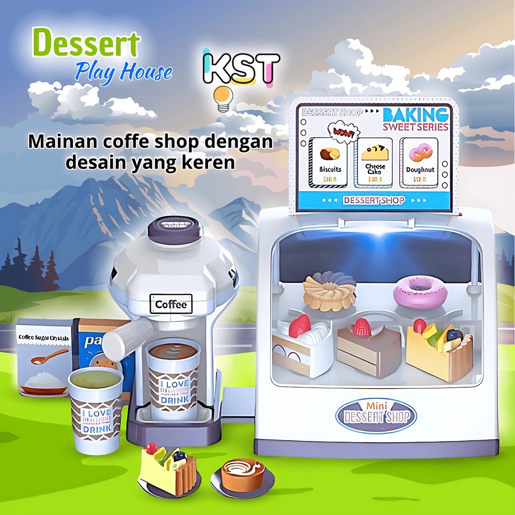 [KST] Play House Dessert Shop Kopi &amp; Kue | Mainan Anak Perempuan Jualan Makanan Donat | Kado Ultah Anak Cewek