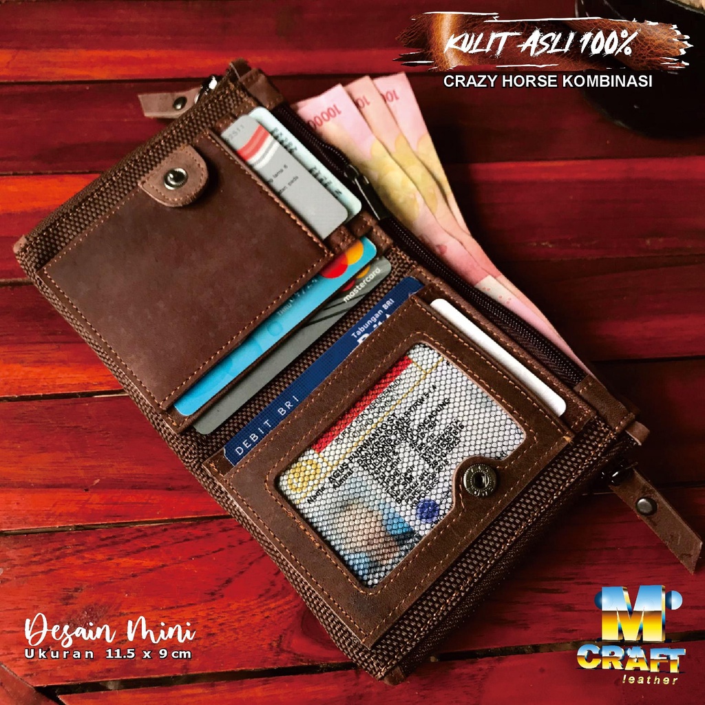 DOMPET BERDIRI KULIT ASLI CRAZY HORSE KOMBINASI / DOMPET MINI KULIT SAPI CRAZY HORSE