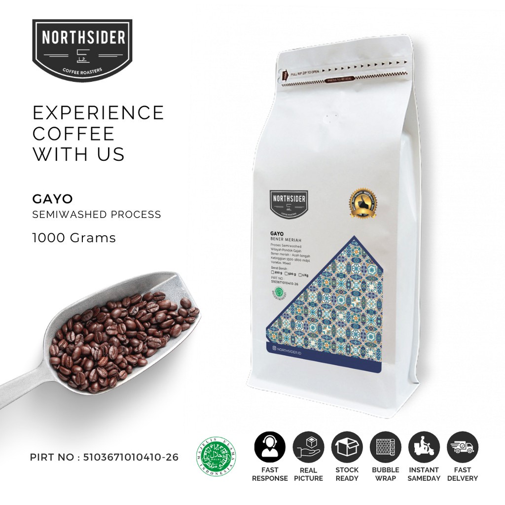 

Northsider Kopi arabika Gayo semiwashed coffee 1Kg
