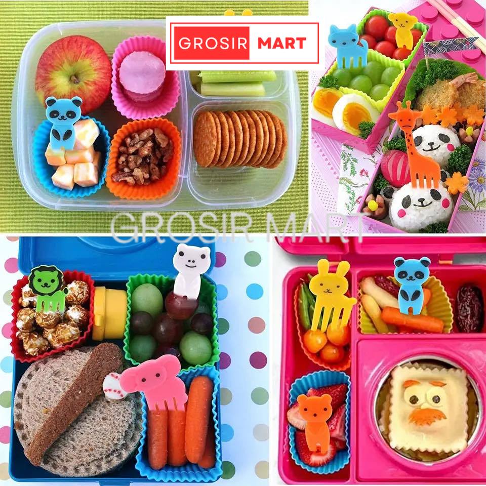 GrosirMart Tusukan Bento Karakter Gemoy Garpu Bento Buah Kue Dessert Foodpicks Dekorasi Hias Bento Motif Mata Hewan Daun Kacamata Dino Mobil Lucu Lunch Anak