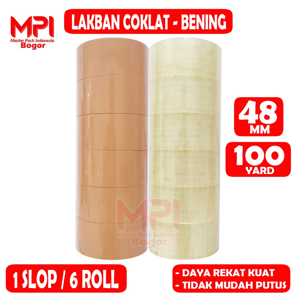 

6 PCS - Lakban Coklat - Lakban Bening MPI 48 mm x 100 yard / Lakban Packing - Master Pack Indonesia