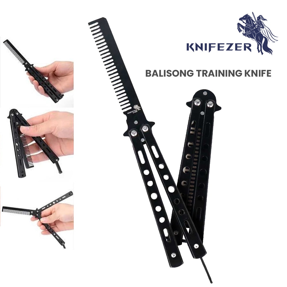 

KNIFEZER Pisau Sisir Besi Butterfly Balisong Training Knife CS GO - LF-9898 - Black