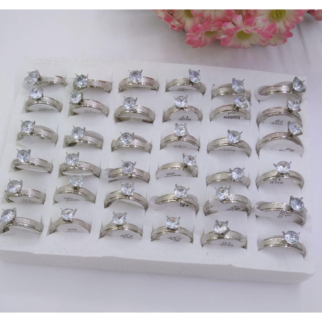 CINCIN TITANIUM SILVER MOTIF DIAMOND BESAR PASIR / CINCIN ANTI KARAT ANTI LUNTUR CINCIN PRIA WANITA