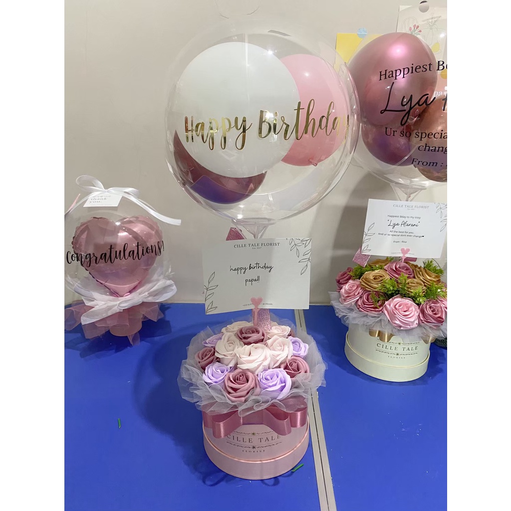 SOAP BLOOM BOX + STUFFED BALLOON - BUNGA SABUN DAN BALON / bunga sabun / dekorasi / buket bunga / bu