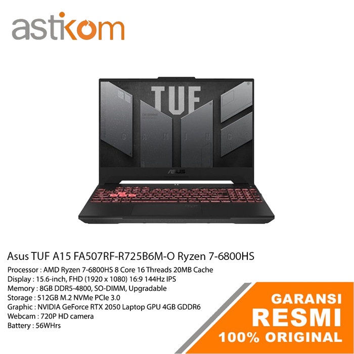LAPTOP ASUS TUF A15 FA507RF-R725B6M-O R7-6800HS 8/512 RTX2050 W11+OHS