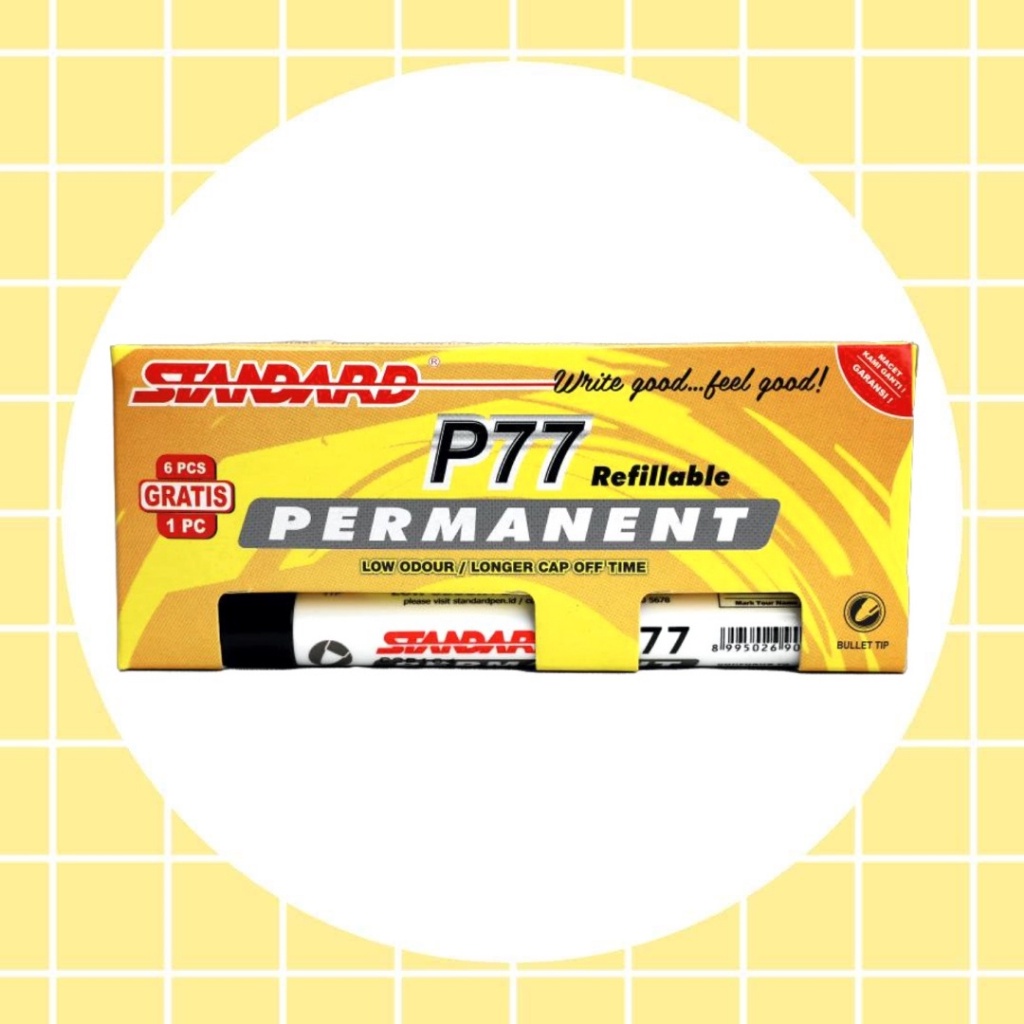 

Spidol Permanent Standard P77 Marker Isi 6 pcs Free 1 || Spidol Permanent Premium