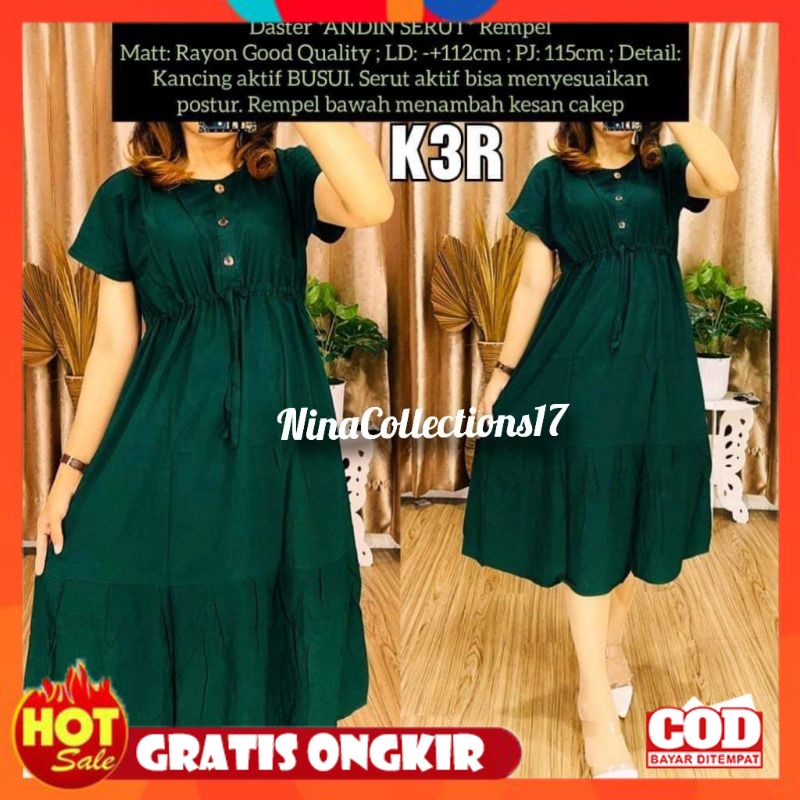 KAIN ADEM HALUS TEBAL / Daster Dress Serut Polos Rayon Adem Tebal Kancing Busui / Daster Andin Serut