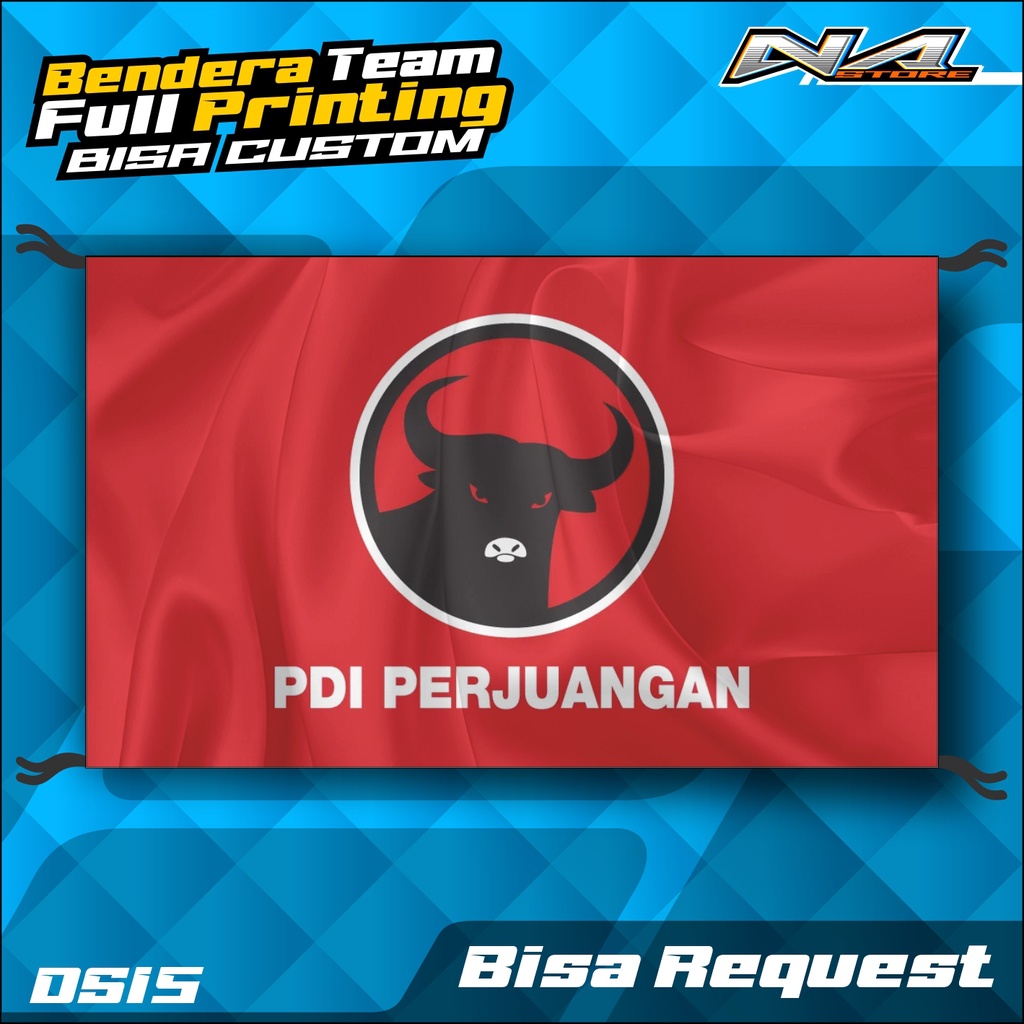 Mini Flag , Spanduk , PDI PERJUANGAN Custom Full Printing Bahan Kain Satin Bisa Request - NA STORE