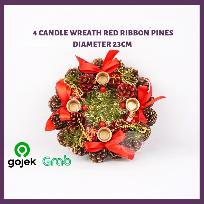 

AR // Dekorasi Meja Natal Christmas Wreath Floral Ring 4 Candle 23Cm