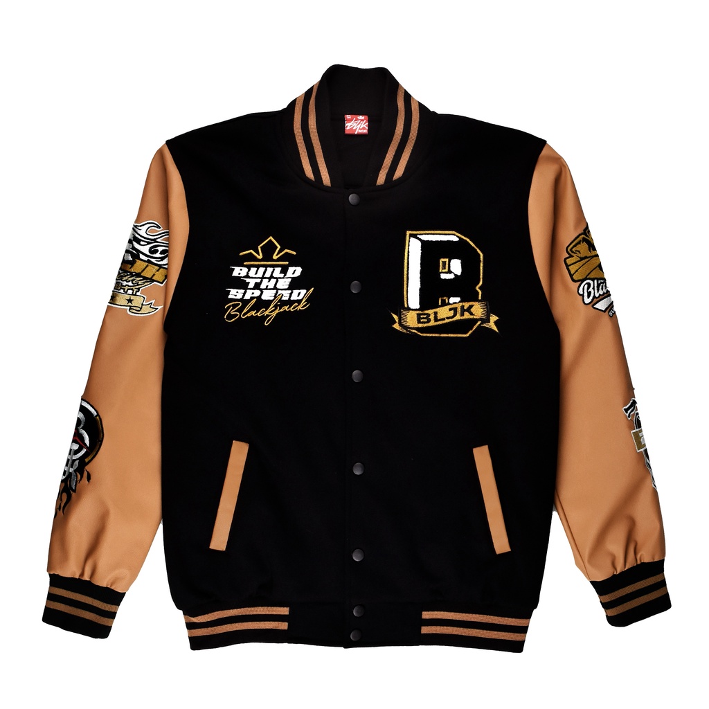 BLJK Blackjack JKT597 Jaket Varsity Build The Speed Hitam