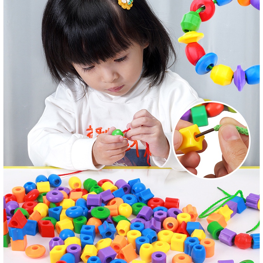100Pcs Paket Mainan Edukasi Meronce Manik Manik Meronce Anak Paud Prasekolah Aktivitas Belajar