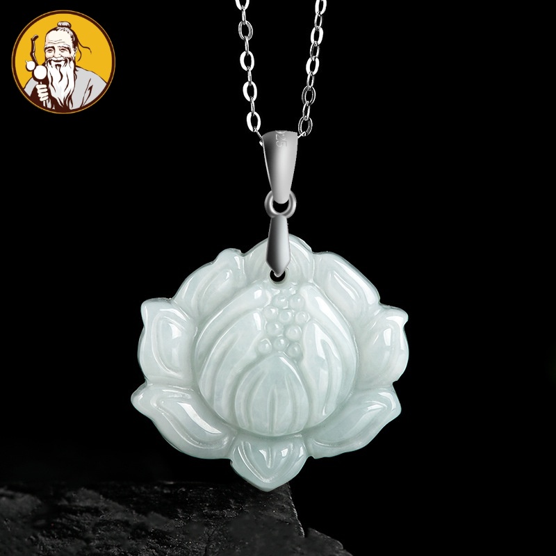 Dengan Sertifikat：S925 tatahan perak, batu giok alami, liontin teratai