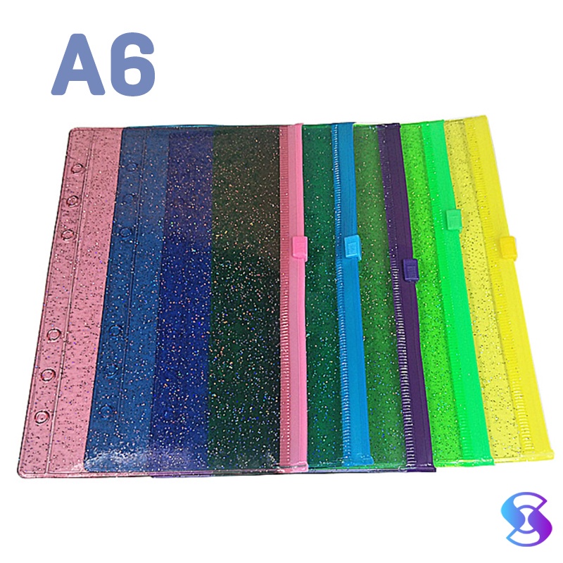 

A6 Zipper Ziplock Bahan PVC Glitter Fullcolour Warna Warni/A6 PVC Transparent Punch Zipper Stationery Storage Bags Loose Leaf Pages-Suning Mall