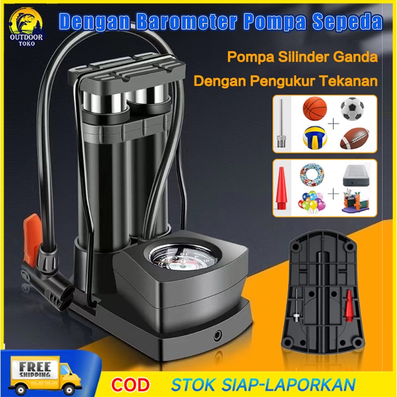 【COD】Dengan Barometer Pompa Sepeda Ban Motor Dan Sepeda Portabel Mini Ban Motor Manual Hand Pump Den