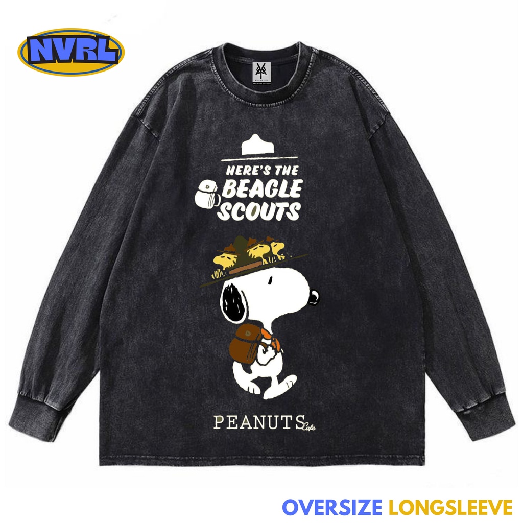 Kaos oversize longsleeve peanuts beagle scouts washed washing vintage tee