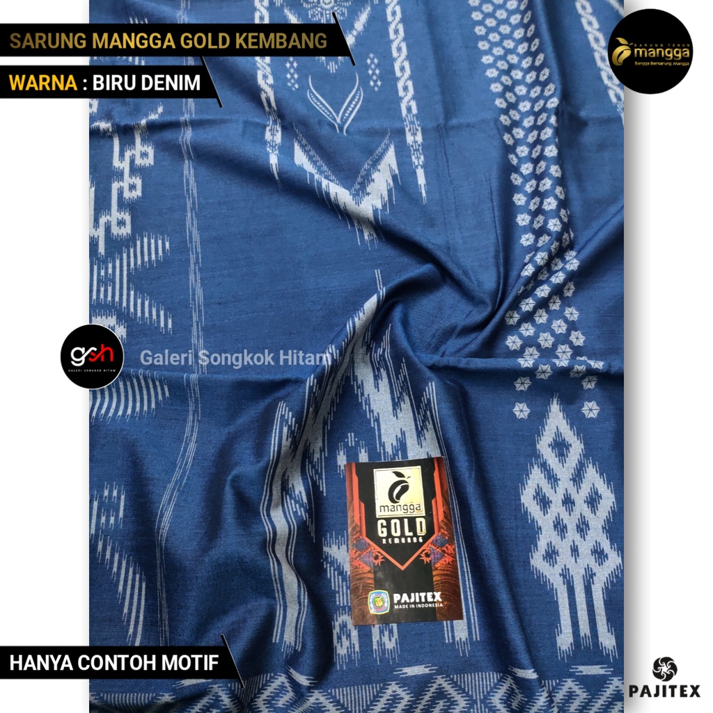 Sarung Mangga Gold Kembang BIRU DENIM Sarung Dewasa Motif Kembang Sarung Pria Cap Mangga