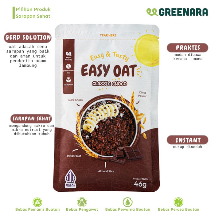 

[KUALITAS TERBAIK] Easy Oat Classic Choco 46gr Termuarah