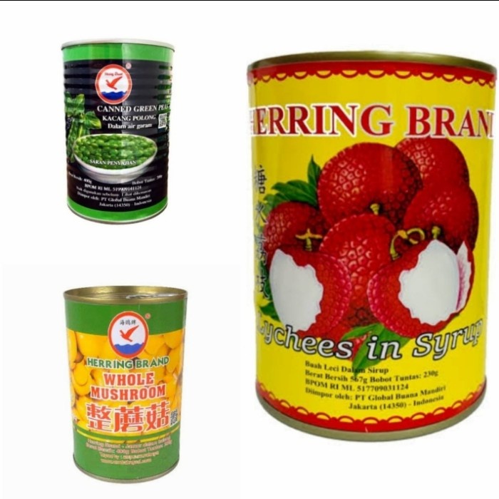 

lychee hering brand kaleng/kacang polong kaleng/jamur kaleng/mushroom