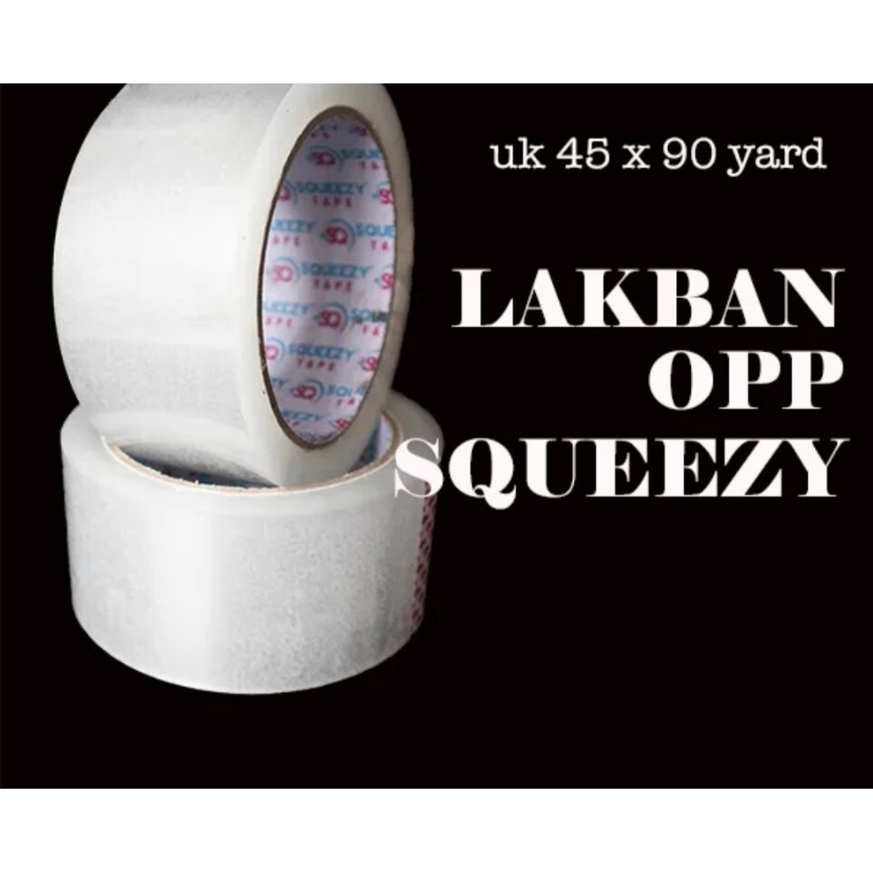 

Lakban Bening SQUEEZY UK. 45mm x 90yard 1 Pcs dan 6 Pcs