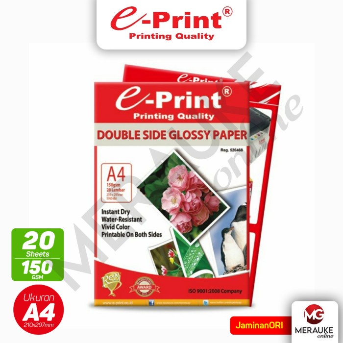 

Kertas Foto E-Print Double Side Glossy A4 150gsm 20s