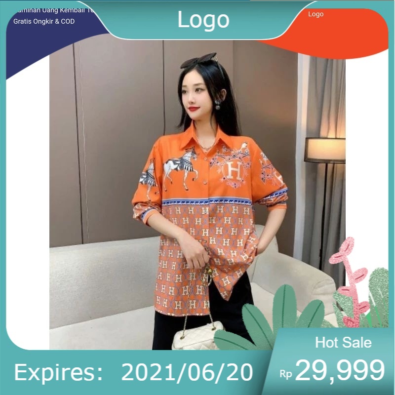 Kemeja wanita bangkok motif cewek silk kekinian KEMEJA KUDA H LD 114 PJG 70