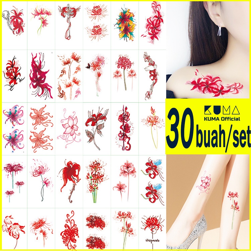 30Buah/Set Tatto Temporer Bunga berwarna, Tato temporary Flowers Stiker Tato Halal Dewasa