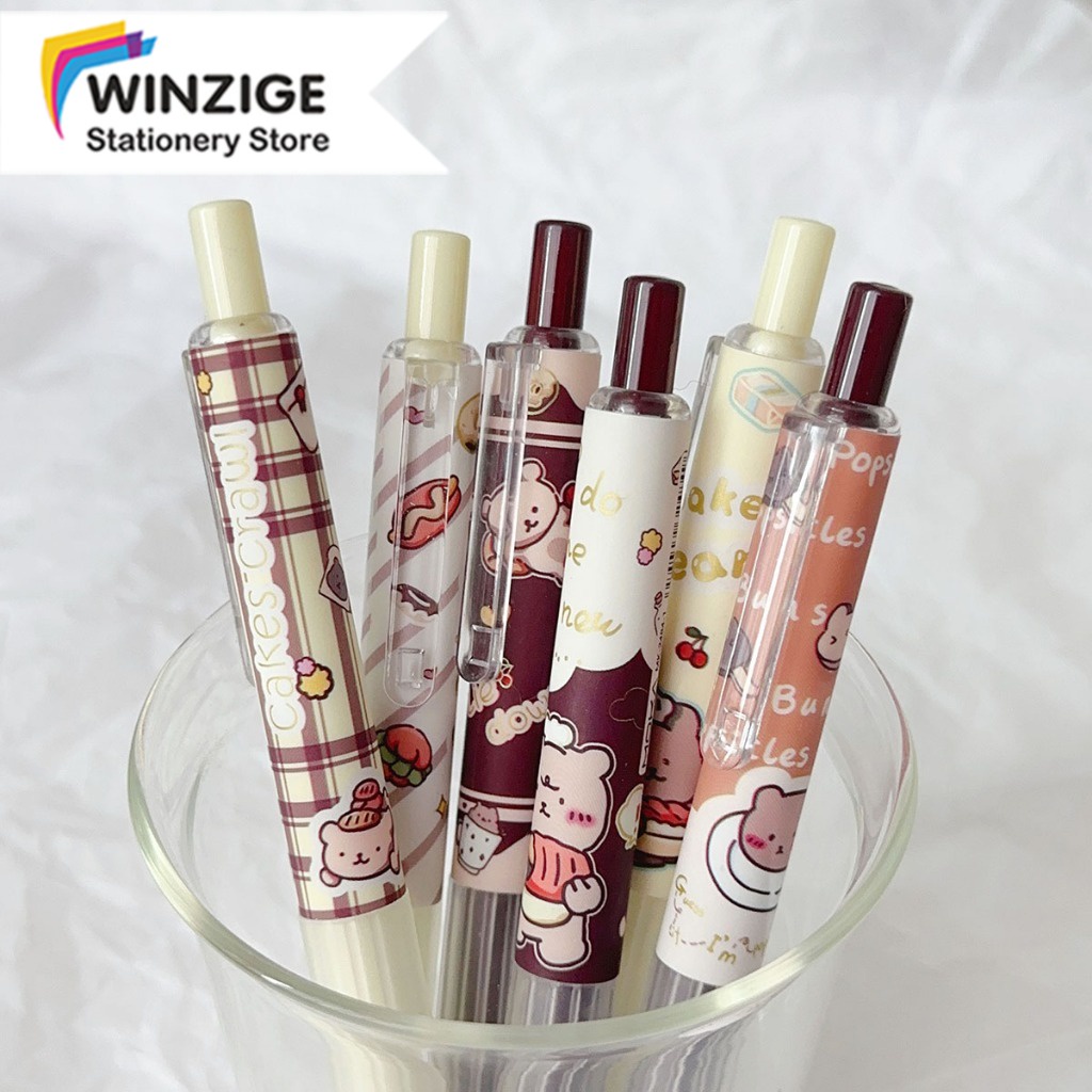 

Winzige set 6pcs pulpen gel lucu 0.5mm pulpen aesthetic cute click gel pens pen mekanik tinta hitam