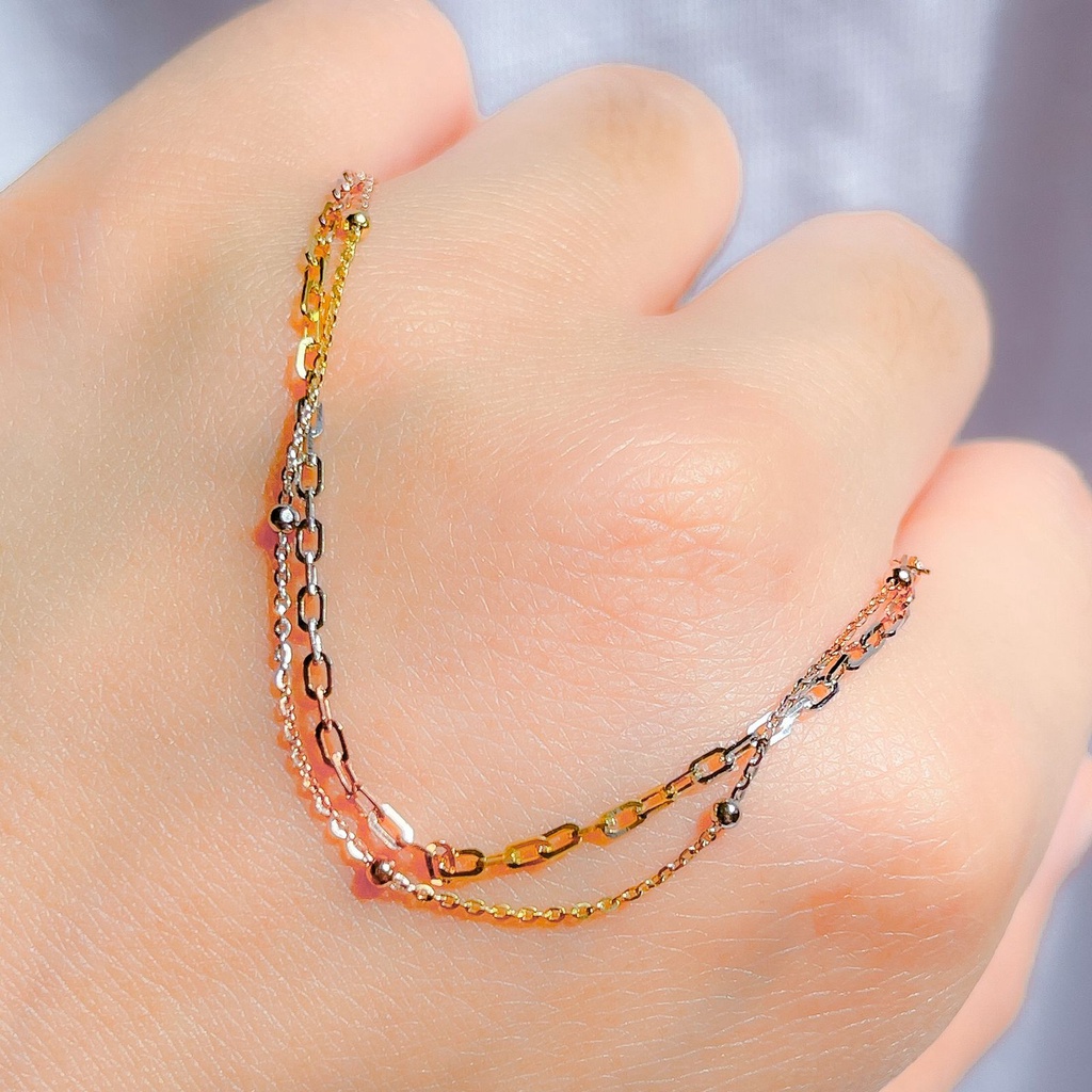 Gelang tangan anak dan dewasa emas asli kadar 750 75% 17k rantai merica mix paperclip 3 warna 2 gram