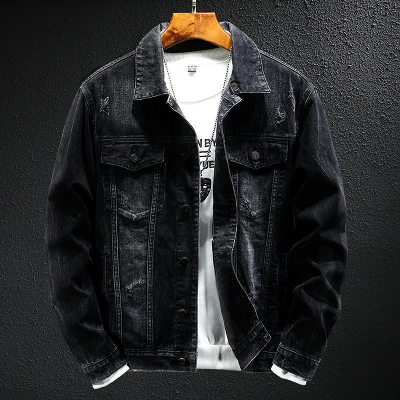 Perforated denim jacket, men's printed denim clothing, men's jacket