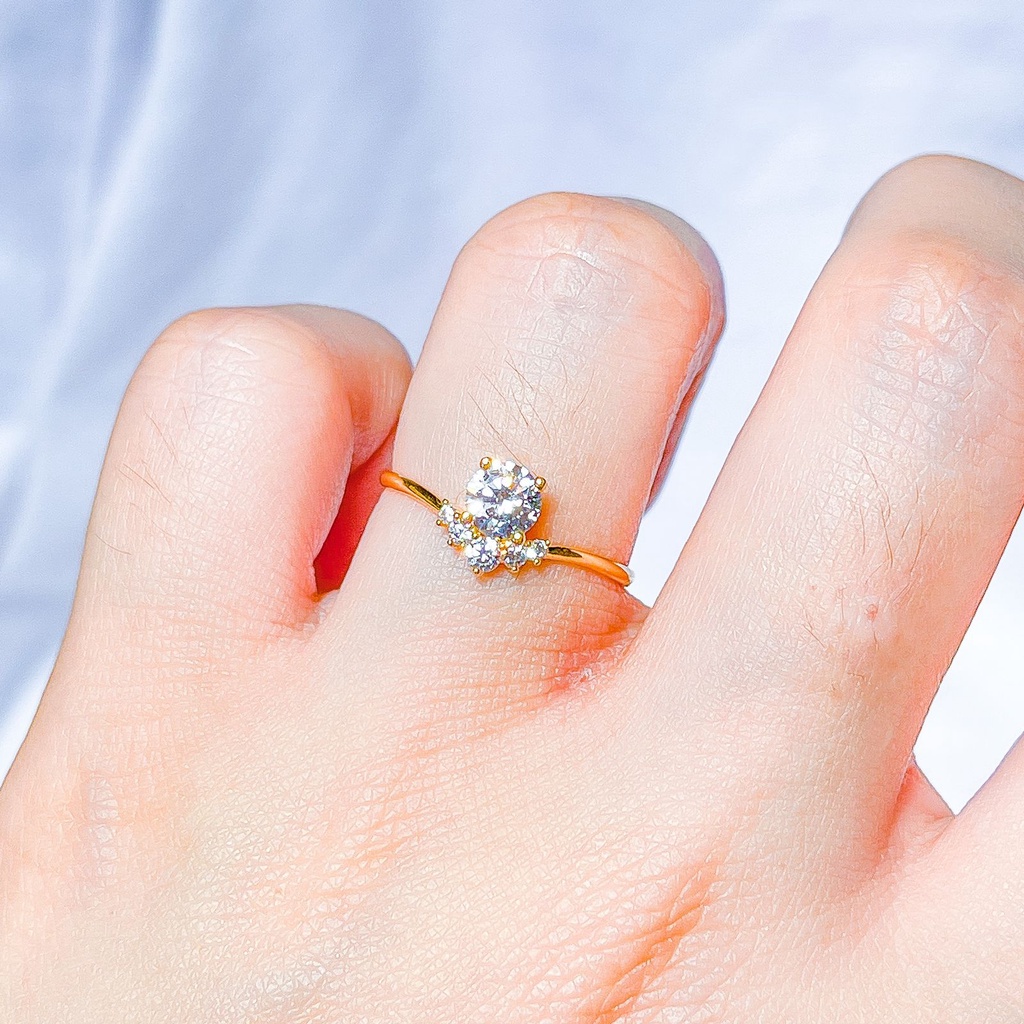 NEW Cincin anak dan dewasa emas asli kadar 700 70 16k solitaire permata V aurel Fuji diamond look ri