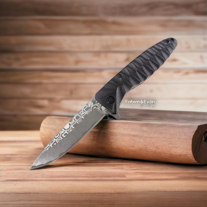 Pisau Lipat Ganzo ExtraGrip Black Damascus