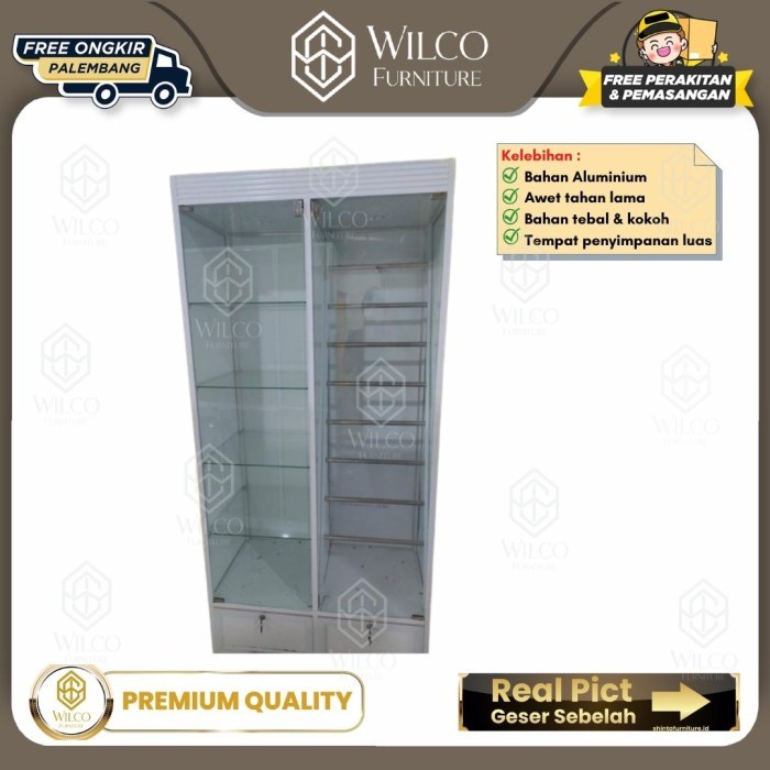 Lemari Hijab ACP Rak Gantungan 2 Pintu Kaca / Lemari Pakaian Hijab Minimalis / Rak Aluminum Gamis Ka