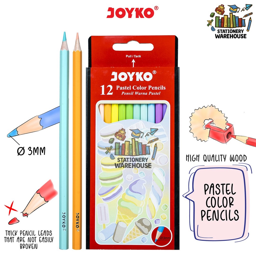 

Pastel Color Pencils Pensil Warna Joyko CP-125P 12 Warna Pastel