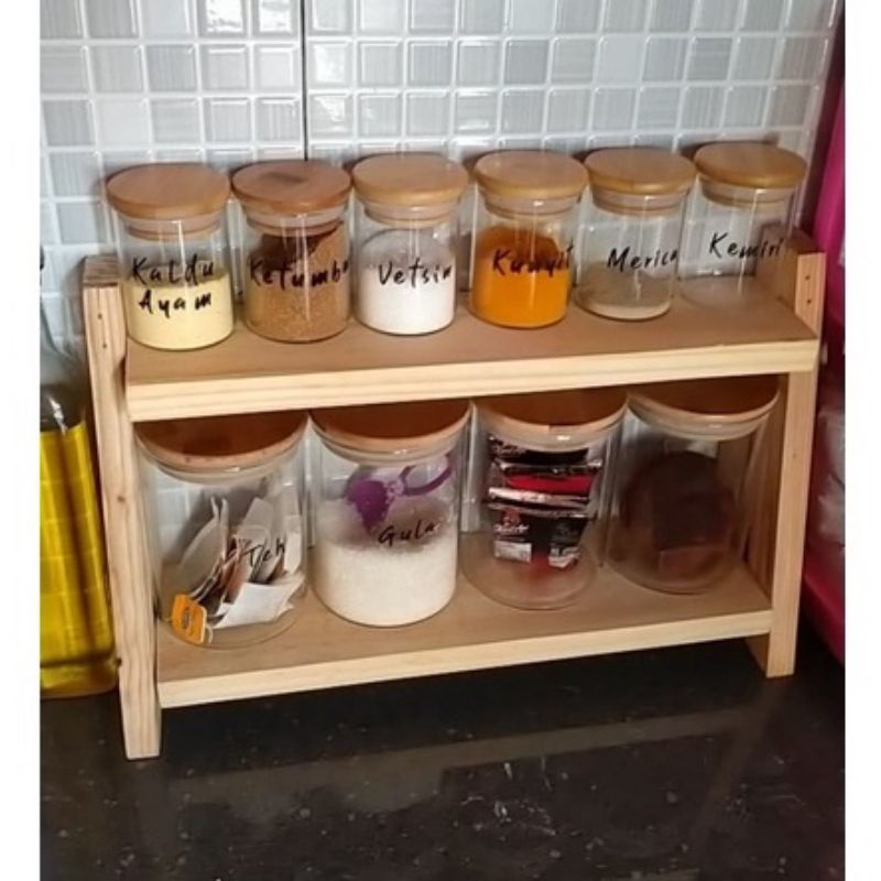 Rak Bumbu Bawang Pawon 2 susun Rak Sebaguna toples kopi teh merica bubuk gula garam lada penyedap ra