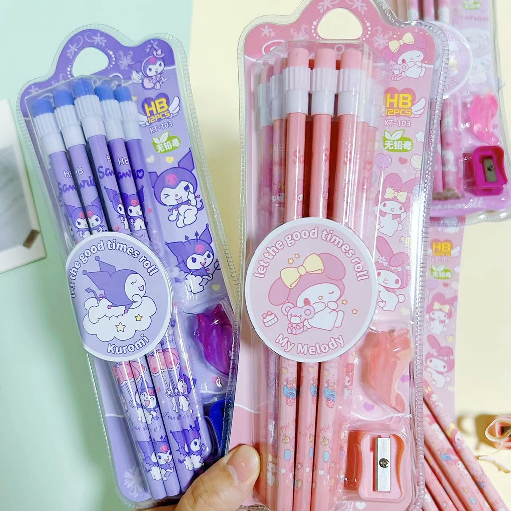 

(DELIN) Pensil HB sanrio Pensil Tulis Cinnamoroll Kuromi Melody - Paket 12 PCS