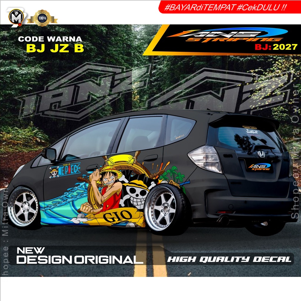 VARIASI STIKER ONE PIECE MOBIL HONDA JAZZ BRIO AGYA AYLA / VARIASI STICKER BODY SAMPING MOBIL BRIO M