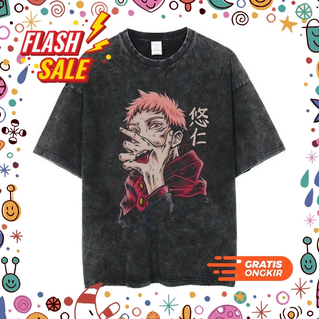 SUPERSALE / Psycho Crucify "Itadori Yuji" Oversized T-Shirt | Stone Wash | Kaos Yuji Itadori | Anime
