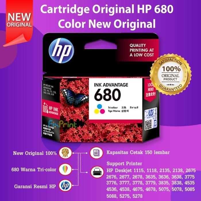 Tinta HP 680 Color ORIGINAL Katrid HP 680 HP680 Catridge HP 680 Color Tinta HP 680 Tri-Colour Ink