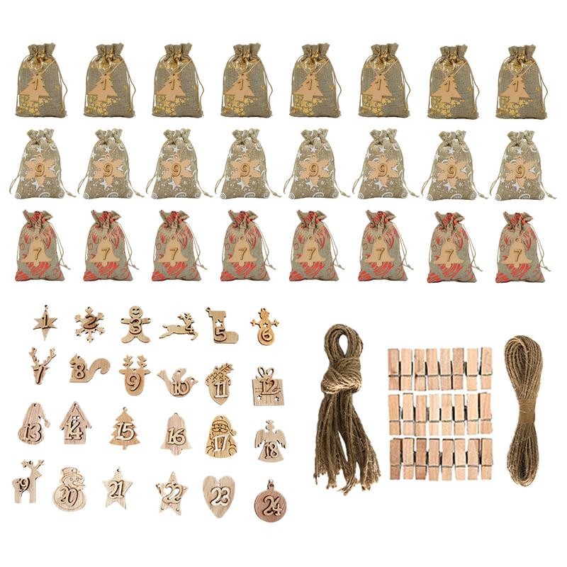 

Christmas Countdown Bags Christmas 24 Days Advent Calendar Countdown Burlap Bags Advent Calendar With Wooden Tags Favors For
