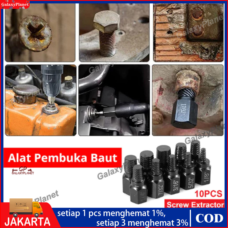 Screw Extractor Set 10pcs Pembuka Baut Dol Hexagon Pembuka Baut Rusak Alat Pembuka Baut Rusak