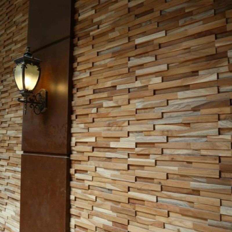Panel Dinding Kayu Jati Dekorasi Indoor