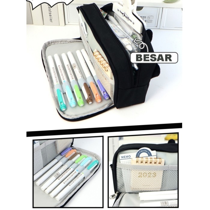 

Tempat pensil karakter kucing pencil case box pensil viral korea organizer box pencil multifungsi - Cream