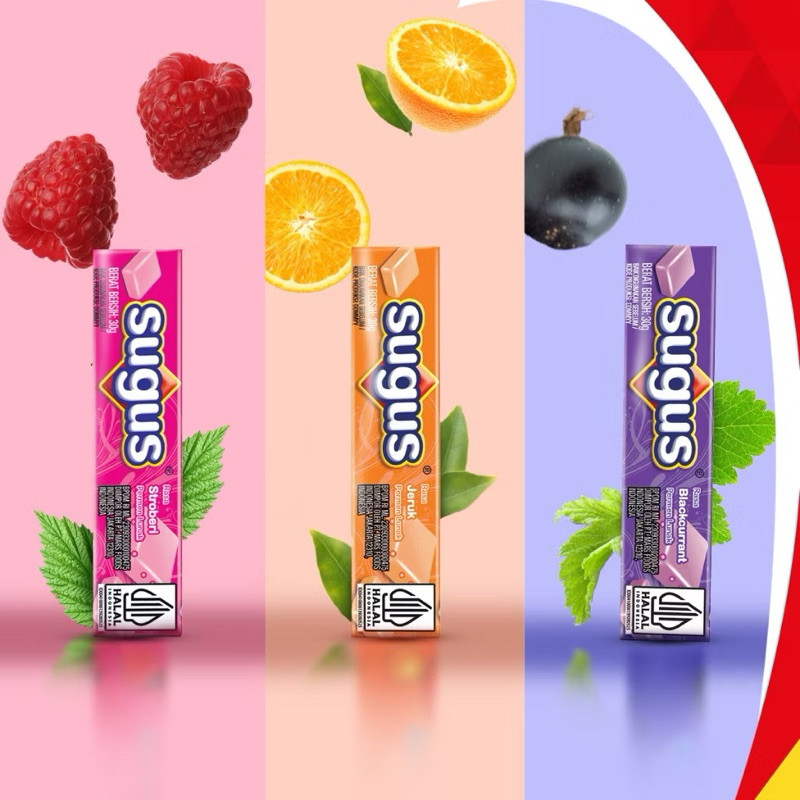 

Permen Sugus, Sugus Chewy Candy, Sugus Permen Rasa Jeruk, Strawberry, Blackcurrant