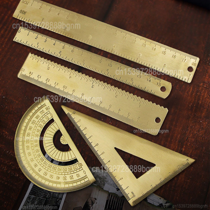 

12cm 15cm 18cm Double Scale Metal Brass Straight Ruler CM Inch Office School Math Art Design Student Exam Measuring Drawing Tool