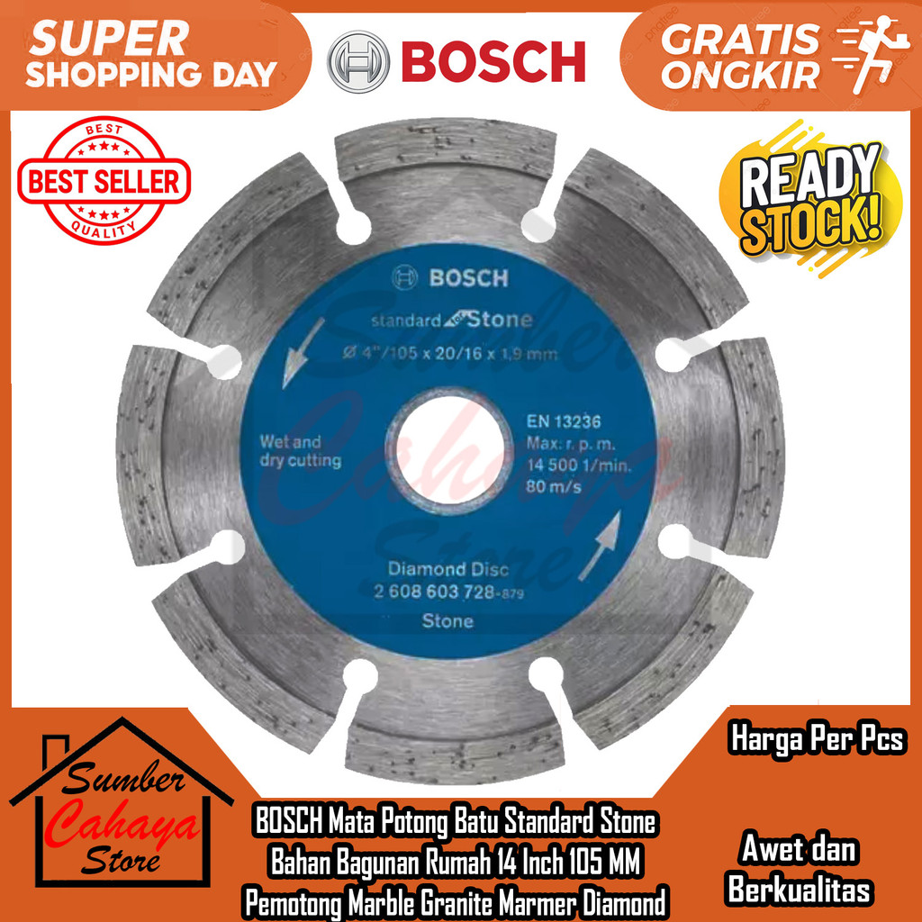 BOSCH Mata Potong Batu Bosch 4" 105mm Gerinda Mesin Pecah Stone Marble Granite four Inch Marmer Gran