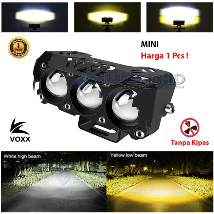 ORIGINAL Lampu Tembak Sorot LED Laser Gun Lensa 3 Mata 35W Projie Foglamp HiLo - 3 Mata Mini, Kuning