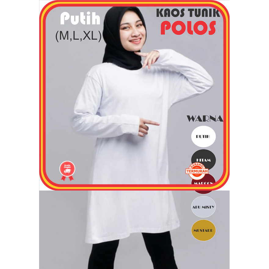 Tunik Muslim Wanita Keren Premium Berkualitas Style Korea /Kaos Polos Tunik Muslimah Lengan Panjang 