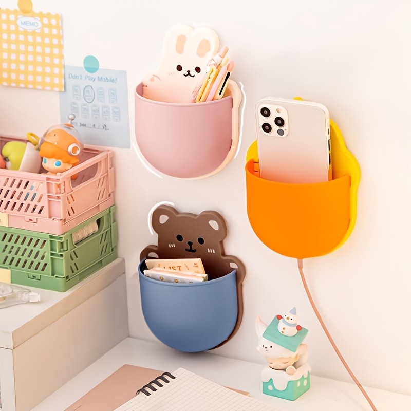 

MOHAMM-Cartoon Self-adhesive Wall Mount Pen Pencil Holder, Markers Writing Storage, Desktop Organizer, Cute, 1 Pc